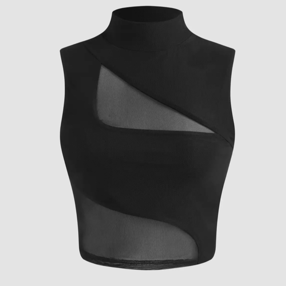 Cider Mesh High Neck Patched Crop Tank Top